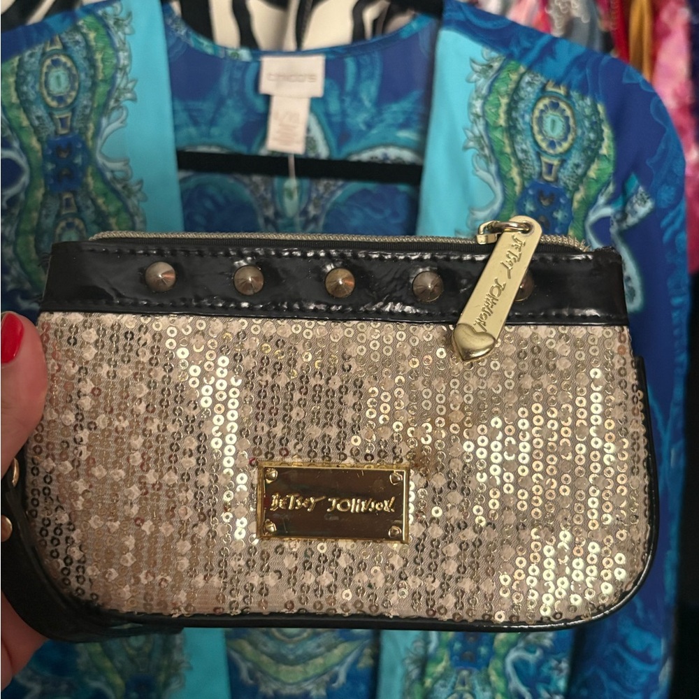 Betsey Johnson Gold and Black Sequin Clutch